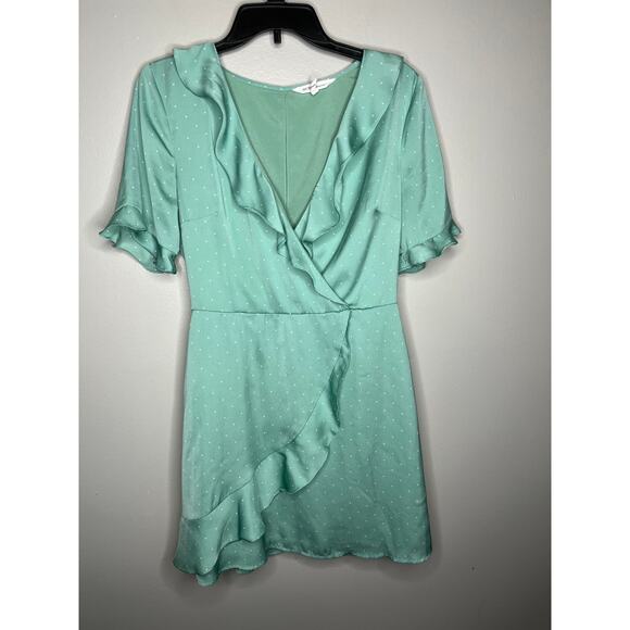 BCBGeneration Womens Surplice Faux Wrap Ruffle Detail Polkadot Dress Medium - Picture 2 of 7